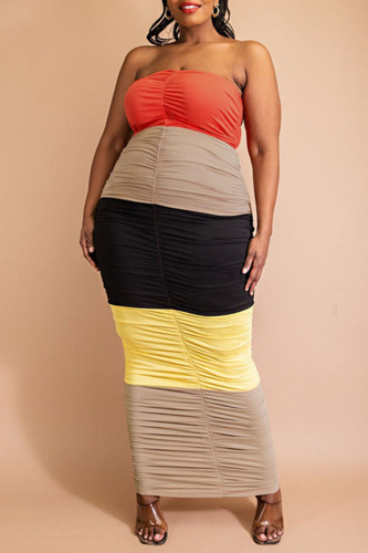 Tangerine Sexy Solid Patchwork Strapless One Step Skirt Plus Size Dresses