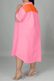 Pink Casual Solid Patchwork Zipper Collar Straight Plus Size Dresses