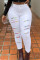 White Fashion Casual Solid Ripped Patchwork High Waist Skinny Denim Jeans