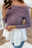 Purple Sexy One Shoulder Stitching Long Sleeve Top