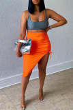 Orange Fashion Sexy Solid Draw String Frenulum Skinny High Waist Skirt