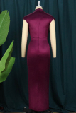 Green Fashion Casual Plus Size Solid Slit Fold Half A Turtleneck Evening Dress
