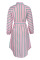 Pink Fashion Striped Print With Belt Turndown Collar Shirt Dress