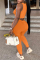 Orange Sexy Casual Sportswear Solid Vests Pants V Neck Sleeveless Two Pieces