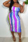 Blue Sexy Striped Print Patchwork Spaghetti Strap Sling Dress Dresses