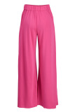 Rose Red Fashion Casual Solid Patchwork Regular High Waist Wide Leg Trousers