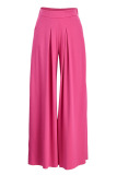 Rose Red Fashion Casual Solid Patchwork Regular High Waist Wide Leg Trousers