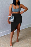 Black Fashion Sexy Solid Draw String Frenulum Skinny High Waist Skirt