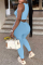 Light Blue Sexy Casual Sportswear Solid Vests Pants V Neck Sleeveless Two Pieces