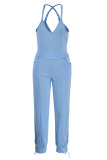 Baby Blue Casual Solid Patchwork Spaghetti Strap Sleeveless Two Pieces