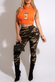 Camouflage Casual Print Camouflage Print Patchwork High Waist Pencil Full Print Bottoms