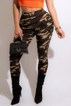 Camouflage Casual Print Camouflage Print Patchwork High Waist Pencil Full Print Bottoms