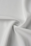 White Casual Print Patchwork Asymmetrical Oblique Collar Dresses