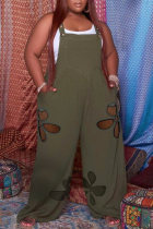 Army Green Fashion Casual Solid Hollowed Out Spaghetti Strap Plus Size Jumpsuits (Without Tops)
