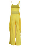 Tangerine Casual Solid Patchwork Asymmetrical Spaghetti Strap Sleeveless Two Pieces