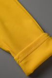 Yellow Sexy Print Bandage Patchwork Slit O Neck Sleeveless Two Pieces