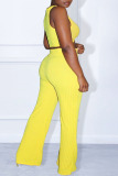 Yellow Fashion Casual Solid Basic V Neck Sleeveless Two Pieces