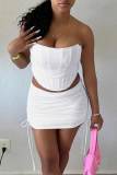 White Sexy Solid Bandage Patchwork Strapless Sleeveless Two Pieces
