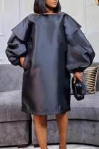 Black Casual Elegant Solid Patchwork O Neck A Line Dresses