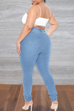 Medium Blue Fashion Casual Solid Patchwork Plus Size Jeans