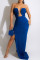 Blue Fashion Sexy Solid Backless Slit Strapless Evening Dress