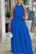 Blue Sexy Solid Bandage Patchwork Backless Halter Straight Dresses