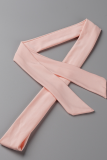 Pink Fashion Solid Bandage Turndown Collar Boot Cut Jumpsuits