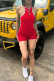 Red Fashion Casual Solid Basic O Neck Skinny Romper