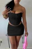 Black Sexy Solid Bandage Patchwork Strapless Sleeveless Two Pieces