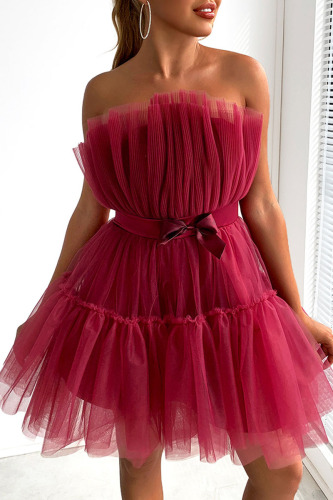Burgundy Sexy Solid Patchwork Asymmetrical Strapless Evening Dress Dresses