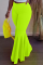 Fluorescent Green Fashion Solid Flounce Boot Cut High Waist Speaker Solid Color Bottoms