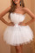 White Sexy Solid Patchwork Asymmetrical Strapless Evening Dress Dresses