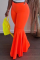 Orange Fashion Solid Flounce Boot Cut High Waist Speaker Solid Color Bottoms