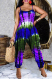 Green Fashion Casual Print Embroidery Backless Spaghetti Strap Regular Jumpsuits