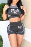 Pink Casual Sportswear Print Patchwork O Neck Short Sleeve Two Pieces