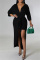 Black Fashion Casual Solid Patchwork V Neck Irregular Dress