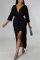 Black Fashion Casual Solid Patchwork V Neck Irregular Dress