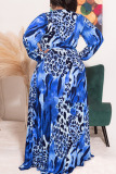 Orange Casual Print Leopard Frenulum V Neck Straight Plus Size Dresses