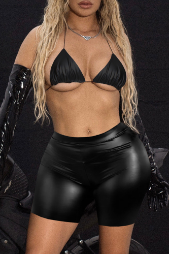 Black Sexy Solid Patchwork Swimwears