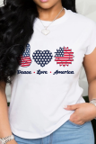 Blue White American Flag Stars Street Lips Print  O Neck Short Sleeve Loose T Shirts