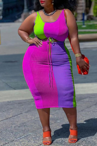 Purple Casual Print Patchwork U Neck Plus Size Two Pieces