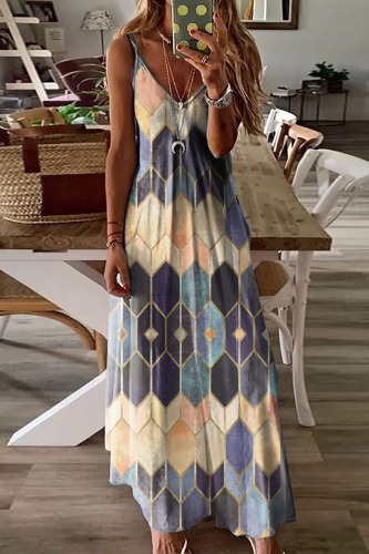 Orange Fashion Casual Print Backless Spaghetti Strap Long Dress Dresses