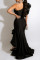 Black Fashion Sexy Solid Patchwork Backless One Shoulder Evening Dress