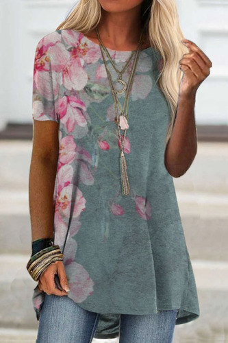 Green Fashion Casual Print Basic O Neck T-Shirts