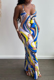 Multicolor Fashion Sexy Print Backless Halter Regular Jumpsuits