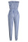 Blue Casual Striped Print Split Joint Zipper Strapless Regular Jumpsuits
