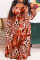 Ginger Casual Print Leopard Frenulum V Neck Straight Plus Size Dresses
