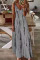 Grey Fashion Sexy Print Backless Spaghetti Strap Long Dress