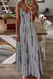 Grey Fashion Sexy Print Backless Spaghetti Strap Long Dress