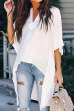 White Fashion Casual Print Solid Patchwork V Neck Tops